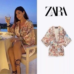 NWT New Zara Printed Kimono Multicolor Cream Floral Size M-L, Dress, Top, Robe